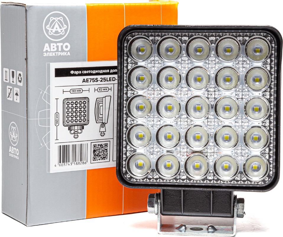 AE75S-25LED-42PC Фара светодиодная дополнительная квадратная, рассеиваемый свет, 25 диодов, 75W
